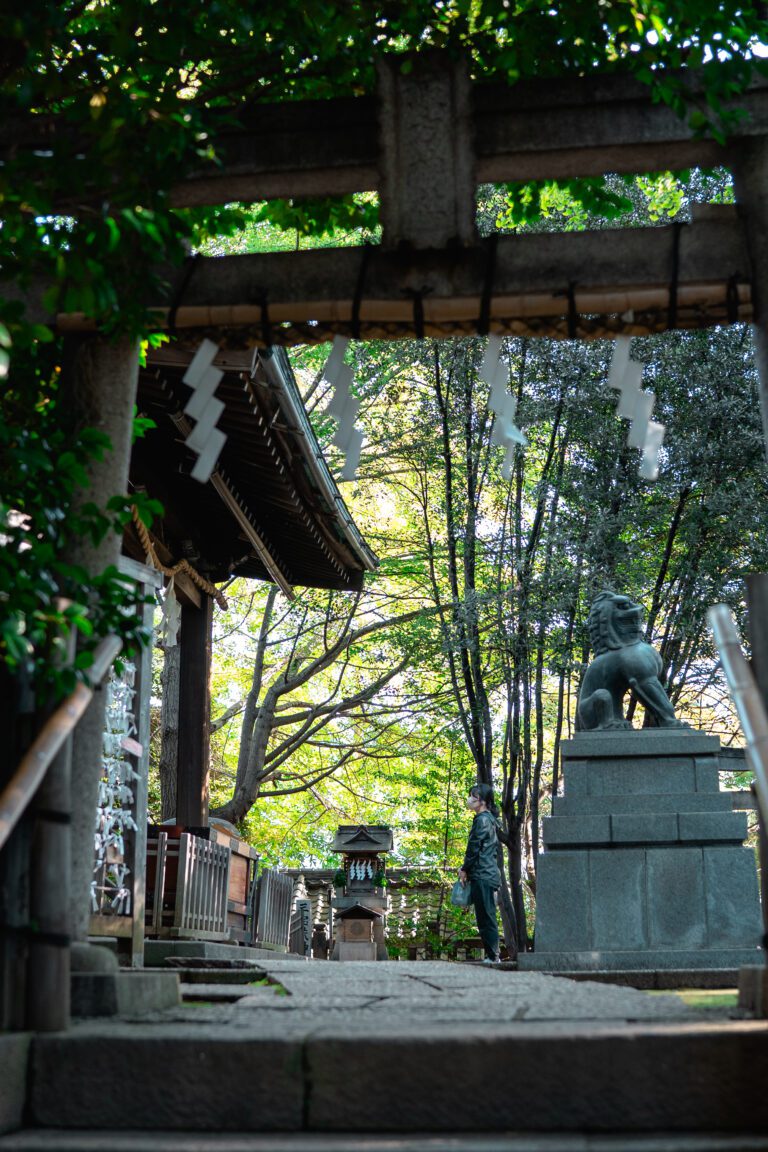 A woman who pray in front Suwa Sanctuary