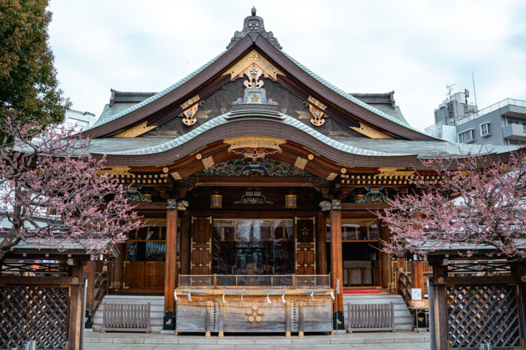 Yushima Jinja in Tokyo during the season of plume blossom.