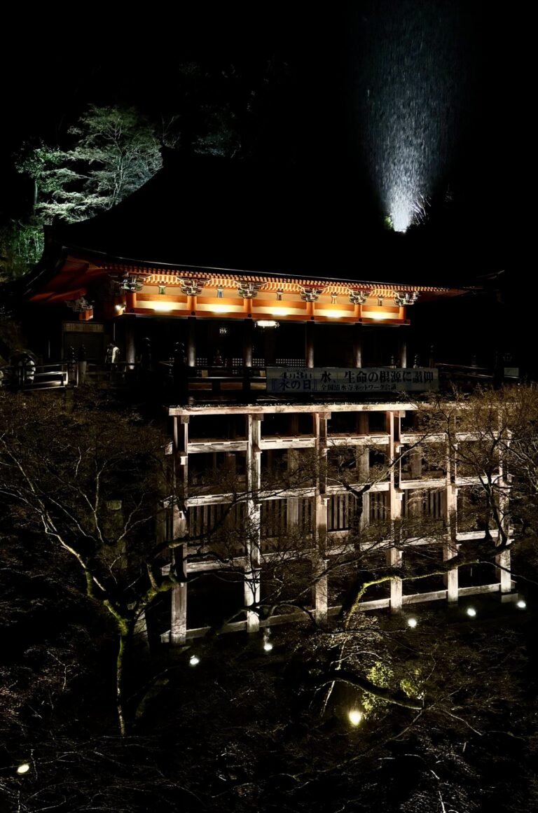 Photo de nuit dans le temple Kiyomizu-dera